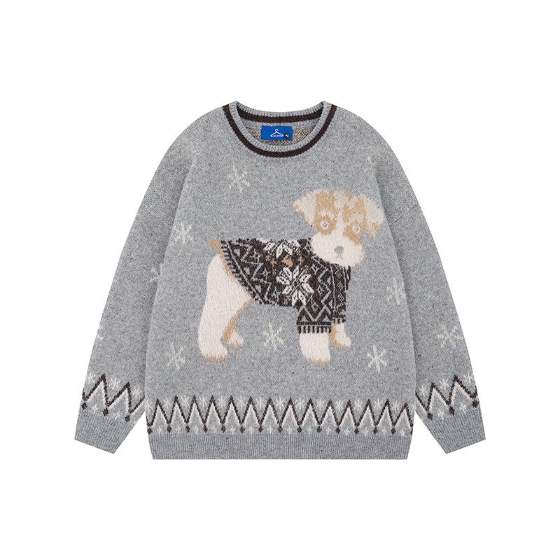 Unisex Lazy Style Jacquard Dog Sweater: Autumn/Winter Loose Round Neck Knitwear
