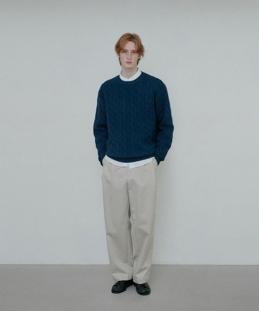 BLANKROOM Wool Cable Knit_Melange Navy