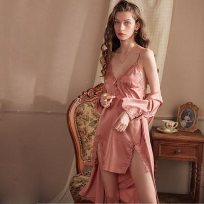Eis Seide Sexy Robe Set frauen Frühling Hosenträger Nachthemd Nachthemd Zwei-stück Anzug Nachtwäsche