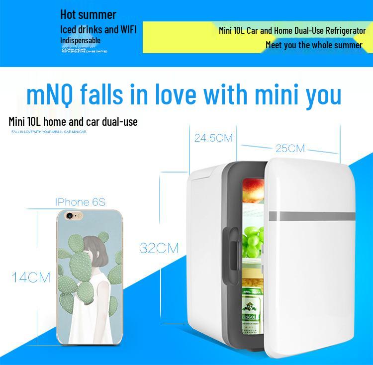 Minifrigider 10L cu dublă utilizare: Gri/Alb - Ideal pentru Acasă, Mașină, Fructe, Cosmetice, Medicamente - Control Temperatură Cald/Rece