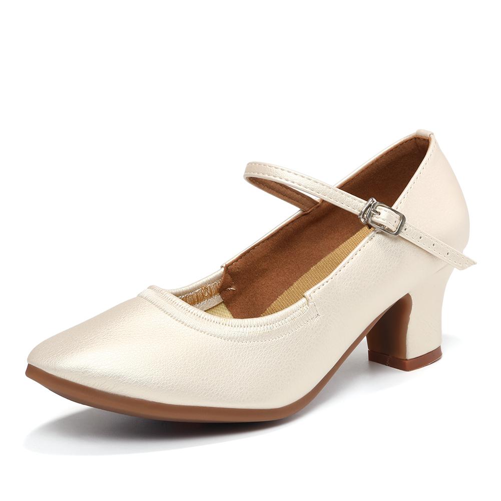 LeatherModern Dance Shoes Women Soft Sole Latin Ballroom Standard Dancing Shoes 5CM Square Heel