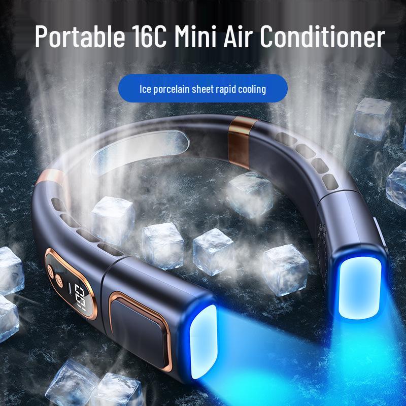USB Rechargeable Portable Neck Fan: Leafless Mini Turbine Design for Outdoor Use