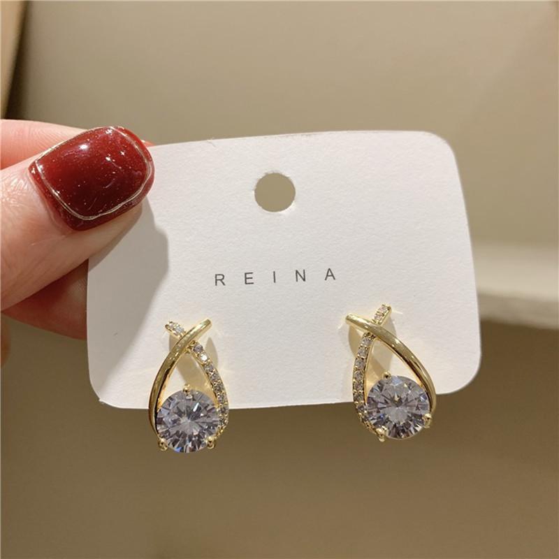 S111 silver needle geometric cross diamond stud earrings temperament new fashion simple earrings exquisite small versatile earrings 925 silver needle золотой