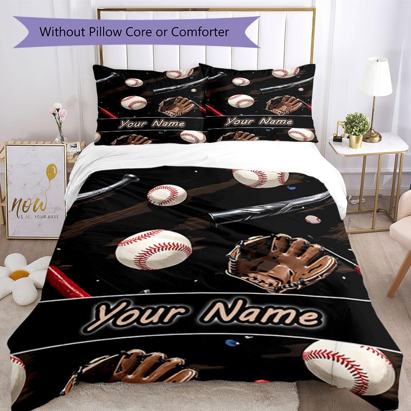 3PC Custom Name Baseball Dreams Bedding Set Duvet Cover Closure Includes 1 Duvet Cover & 2 Pillowcases for Bedroom