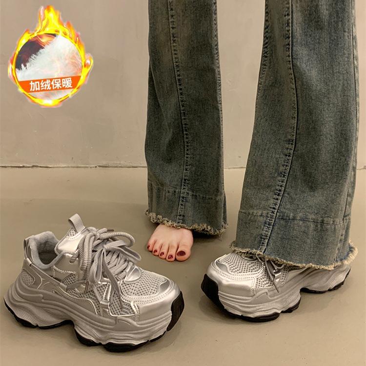 Dad Shoes Girl 2025 Autumn and Winter Fleece Thickened New Height-increasing Shoes Popular Versatile Platform Casual Sports Women's Shoes