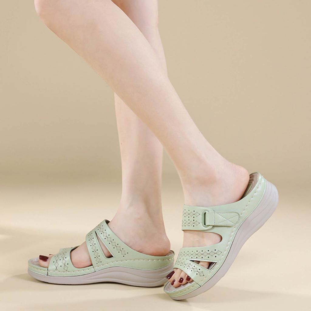 Wedge Sandals For Women Dressy: Summer Walking Sandals Woman Comfortable Slip On Casual Open Toe Hollow Out Low Wedge Shoes