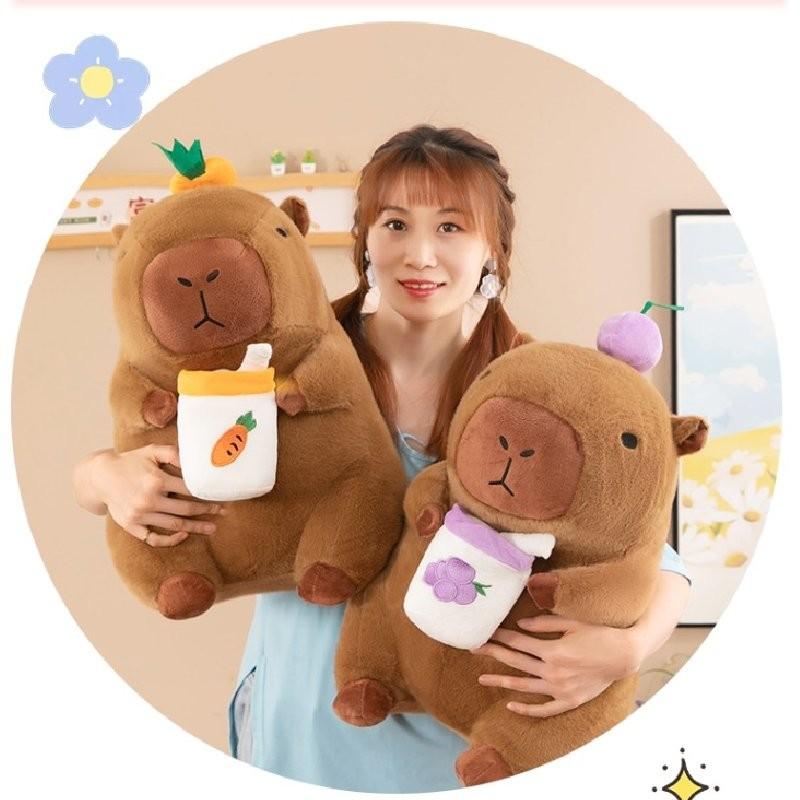 Milk Tea Fruit Cup Capybara Plush Toy Dolls Room Decoration Grape Cherry Carrot