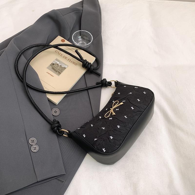 Pink Bow Crescent Armpit Bag Women's Summer New High-end Light Luxury Niche Shoulder Small Square Bag