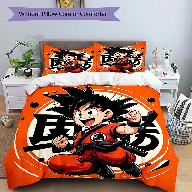 

3pcs Dragon Ball Z Cute Son Goku Pattern Bedding Set, 1* Cover + 2*Pillowcases, Printed Bedding Set, Soft and Comfortable, Suitable for Bedr 135x200cm
