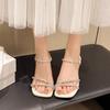 Fashion Summer New Slippers Rhinestone Silver Line with Square Head Thin Heels High Heels Sandals Wear Women Exquisite Sandals