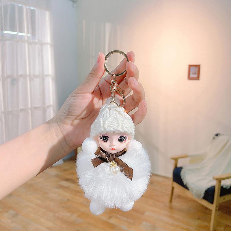 Cute Fluffy Plush Doll Keychains Lovely Pompom Sleeping Baby Keychain Girl Bags Keyrings Cars Key Ring Gift Charming Decoration