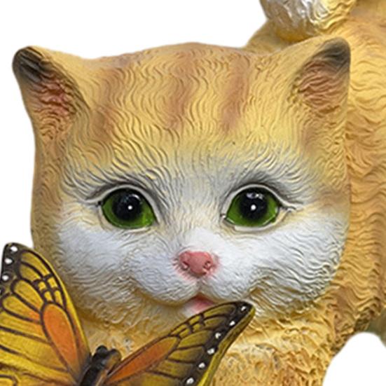Solar Garden Cute Cat Statue with LED Butterfly Light Outdoor Waterproof Resin Sculpture for Porch Patio Balcony Lawn Yard Decor