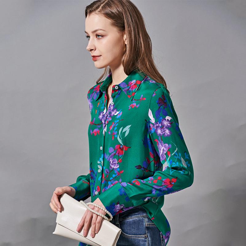 Hangzhou Women's Printed Stretch Silk Lapel Shirt