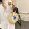 Straw Bag Women Hand-Woven Handbag Round Shape Rattan Bag Big Capacity Casual Beach Shoulder Crossbody Bag
