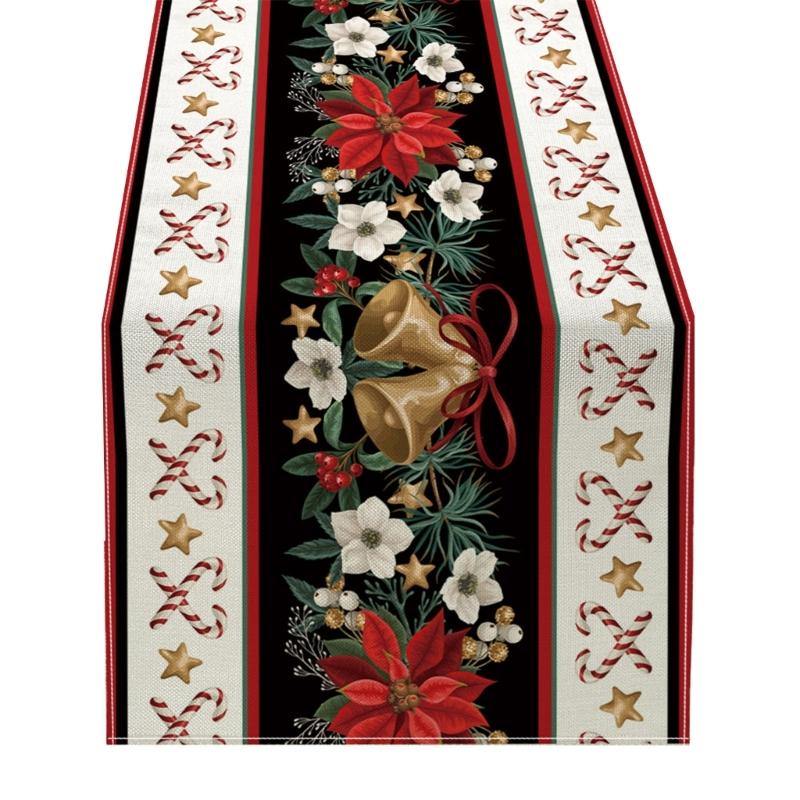 180x33cm Table Runner Christmas Table Cover Tablecloth Snowflakes Flowers Trees