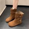 Retro ethnic style pile short boots women's 2025 autumn new Maillard brown medium boots inner height-increasing Martin boots
