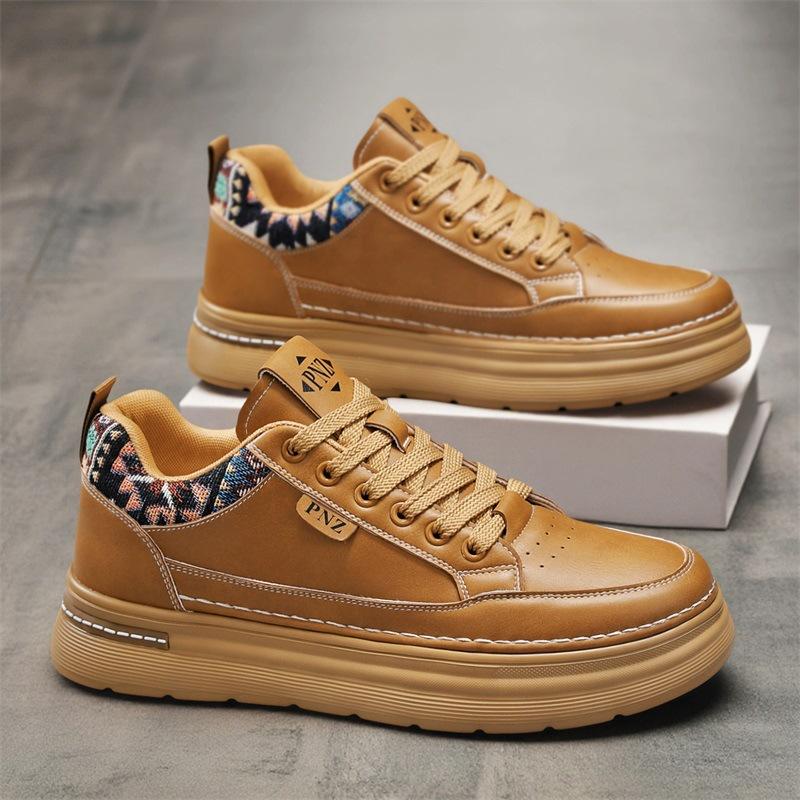 Spring men s breathable shoes, men s trendy versatile black utility board shoes, thick-soled sneakers, casual leather shoes, low-top 39