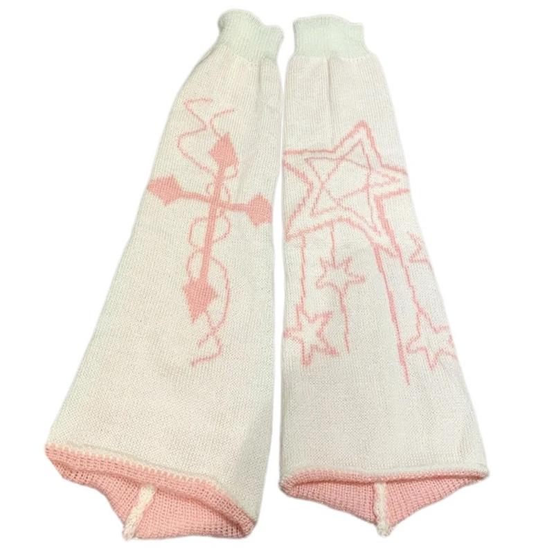 Gothic Women Leg Warmers Harajuku Punk Star Crosses Pattern Flared Knitted Foot Cover Winter Warm Long Socks Streetwear