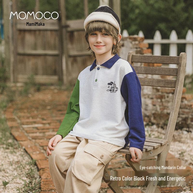 MOMOCO Boy's 2025 Autumn Long Sleeve Polo T-shirt