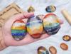 HindCraft 50mm 7 Chakra Large Oval Palm Stone 900+ Carats Pocket Massage Worry Stones for Natural Body Chakra Balancing Reiki Healing Stones Crys