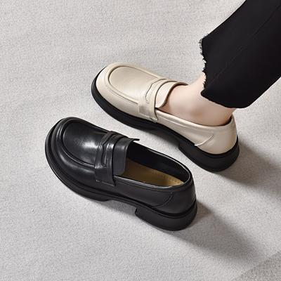 Chaussures à plateforme pour femmes 2024 cuir de vachette première couche style britannique bout rond mocassins basiques muffin et à une pédale chaussures quatre saisons