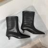 Womens Pointed Toe Low Heel Ankle Boots Retro French Style Wide Opening Fall Winter Fashion