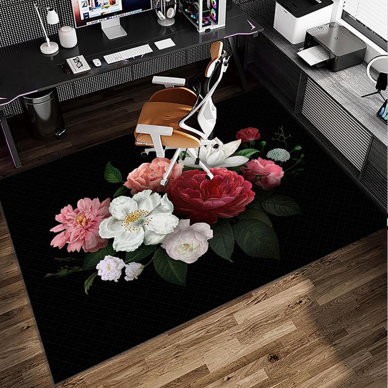 Floral Elegance In Bloom Office Rug Chair Mat, Entryway Carpet, Suitable for Front Door, Bedroom, Living Room, Desk, Holiday Gift