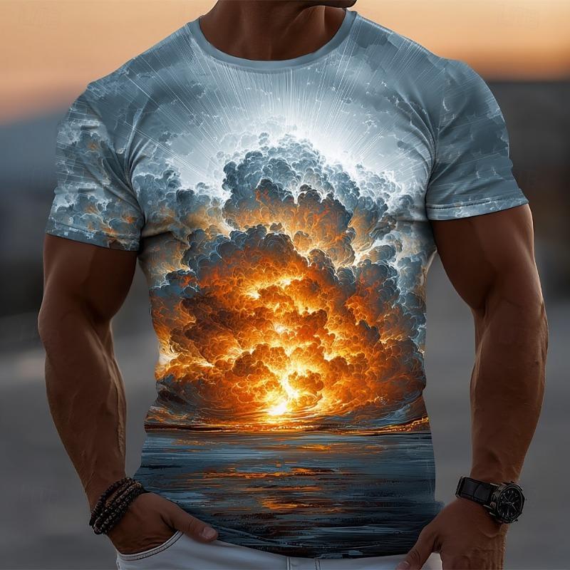 Men's Optical Illusion Ocean T Shirt Short Sleeve T shirt 3D Print Crew Neck Shirt Casual Summer Spring All Seasons Clothing