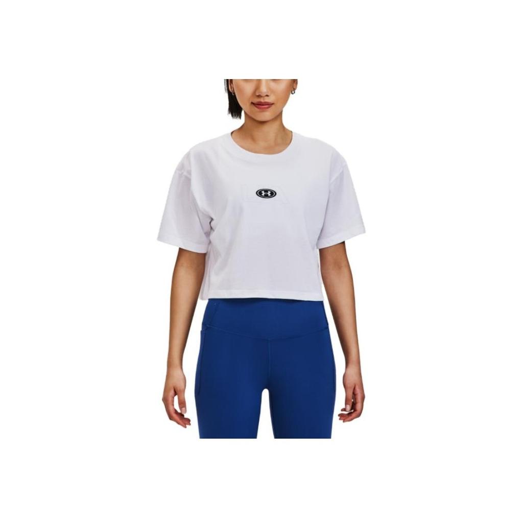 Under Armour Solid Color Crew Neck Pullover Short Sleeve T-Shirt Women Tops White 1376751-100