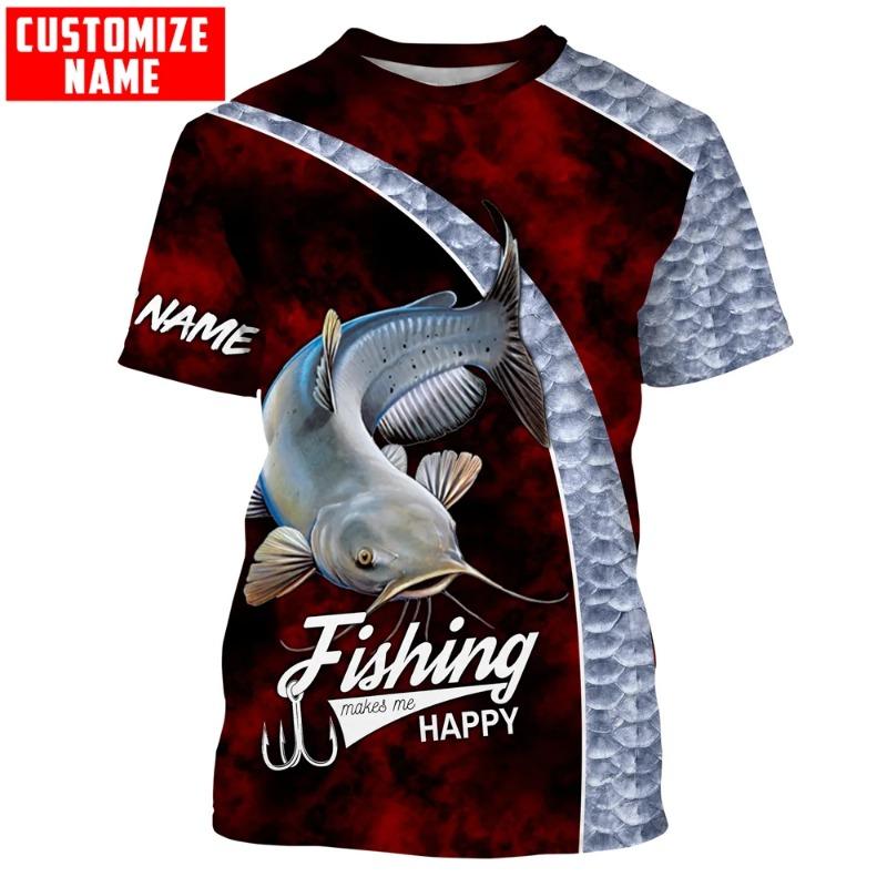 

Catfish fishing makes me happy fishing Customize name 3D Printed Mens t shirt Cool Summer style Unisex Casual T-shirt TX273 XXS