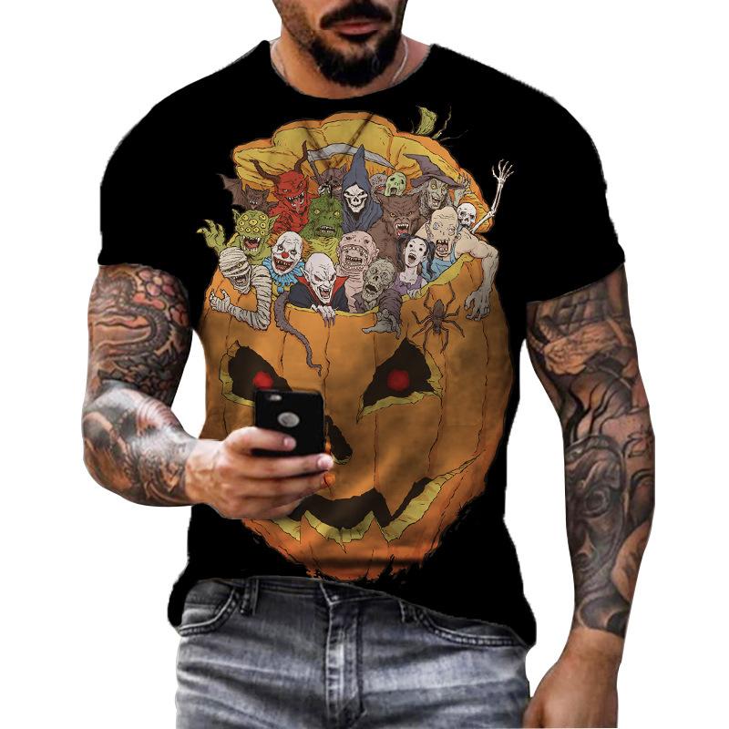Summer Round Neck 3D Halloween Print Top Fashionable Casual Short Sleeved Men's T-shirts