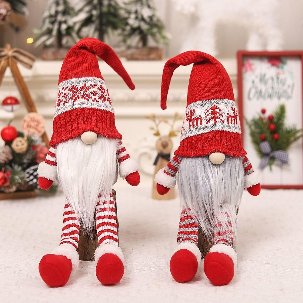 Kawaii Christmas Faceless Gnome Doll Cartoon Long Old Man Doll Knitted Christmas Doll  Office