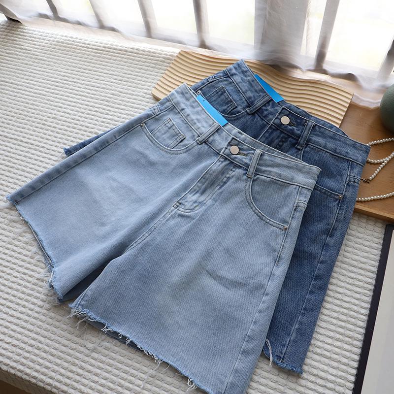 

2025 Summer Korean High Waist Slimming Denim Shorts with Raw Hem Medium