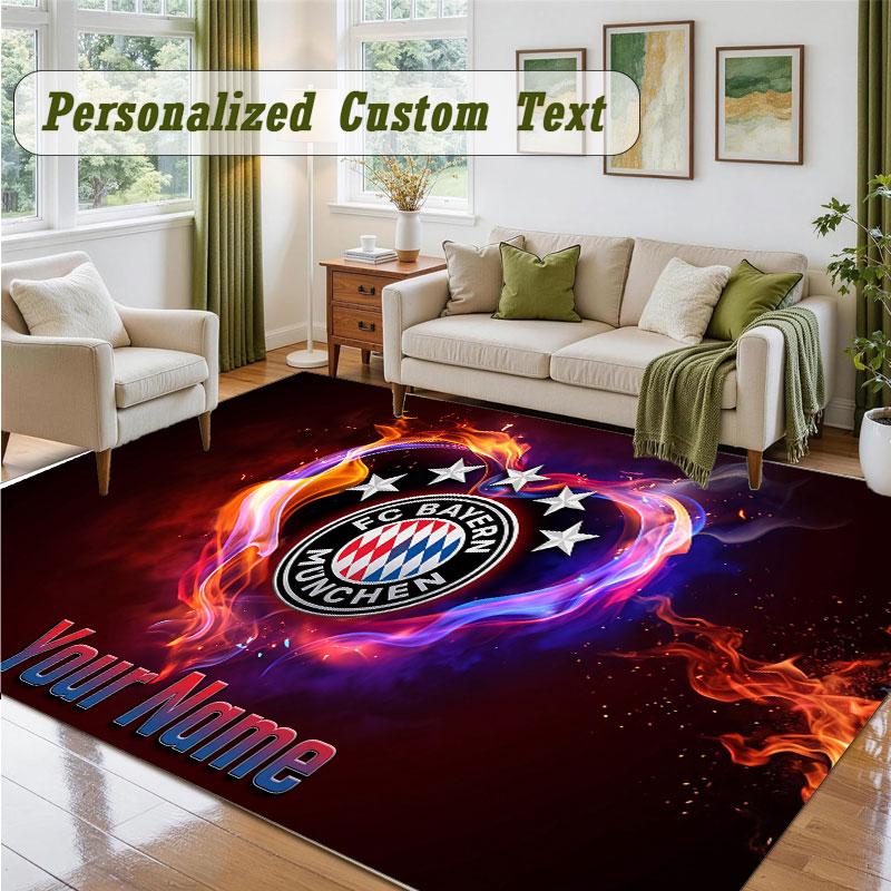Crystal Velvet Square Rug Custom NameBayern Munich Pattern Non Slip Home Floor Decor Rug