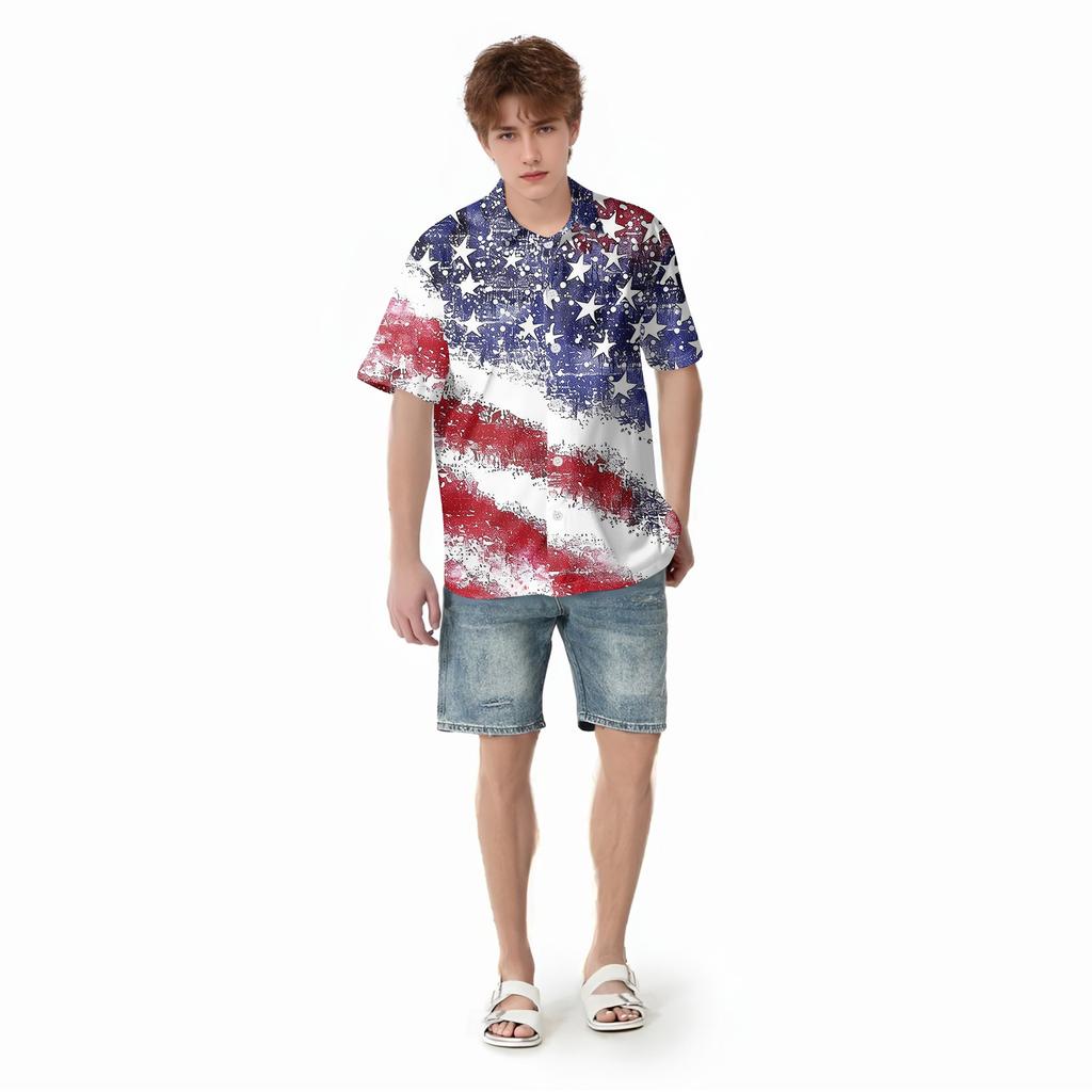 Family And Parent-child Outfits - Casual Vacation Independence Day Printed Women's Skirts, Men's Shirts Summer Suit