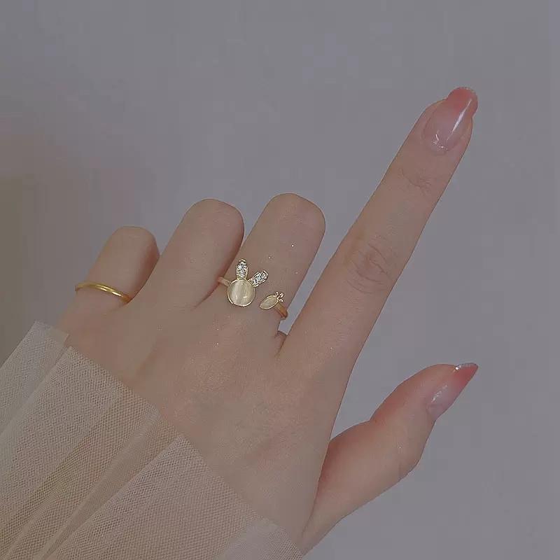 Cute bunny ring female niche design finger ring simple temperament fashion opening ring