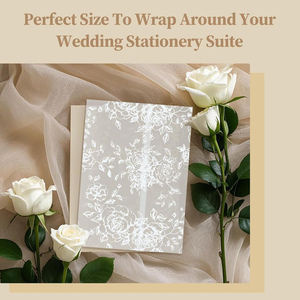 Vellum Jackets for 5x7 Envelopes For Invitations Wedding Invitation Envelopes Vellum Paper Kit Sleeves Pre-Folded Floral Wraps Jacket Wildflower for