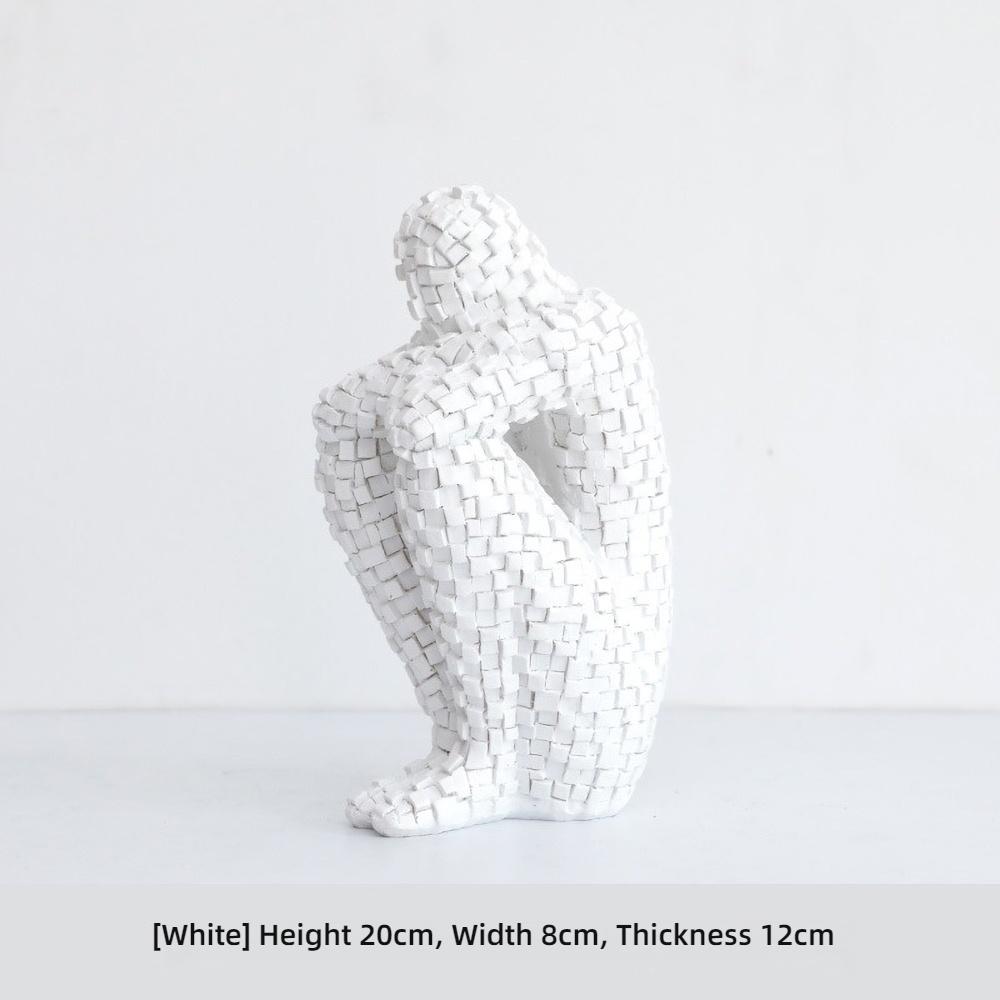 

Minimalist Resin Figure Sculpture - Contemplative Hugging Knees Statue, Abstract Human Form Art Decor for Meditation Space Shelf