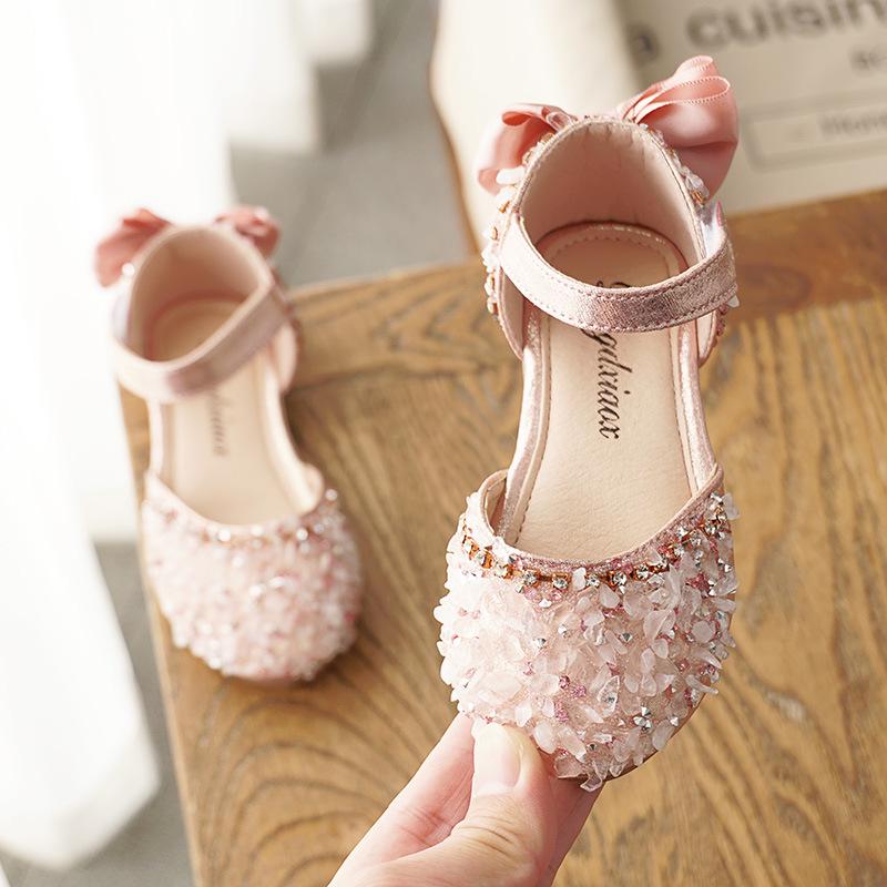 Girls' Korean Rhinestone Bow Half Sandals - Spring/Summer Soft Sole Princess Shoes