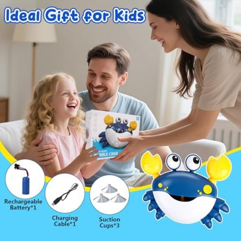 JoiTale Rechargeable Bubble Machine Bath Toys for Toddlers 1-4 Years, Crab Bath Toys with 12 Songs, Bathtub Toys for Boys and Girls