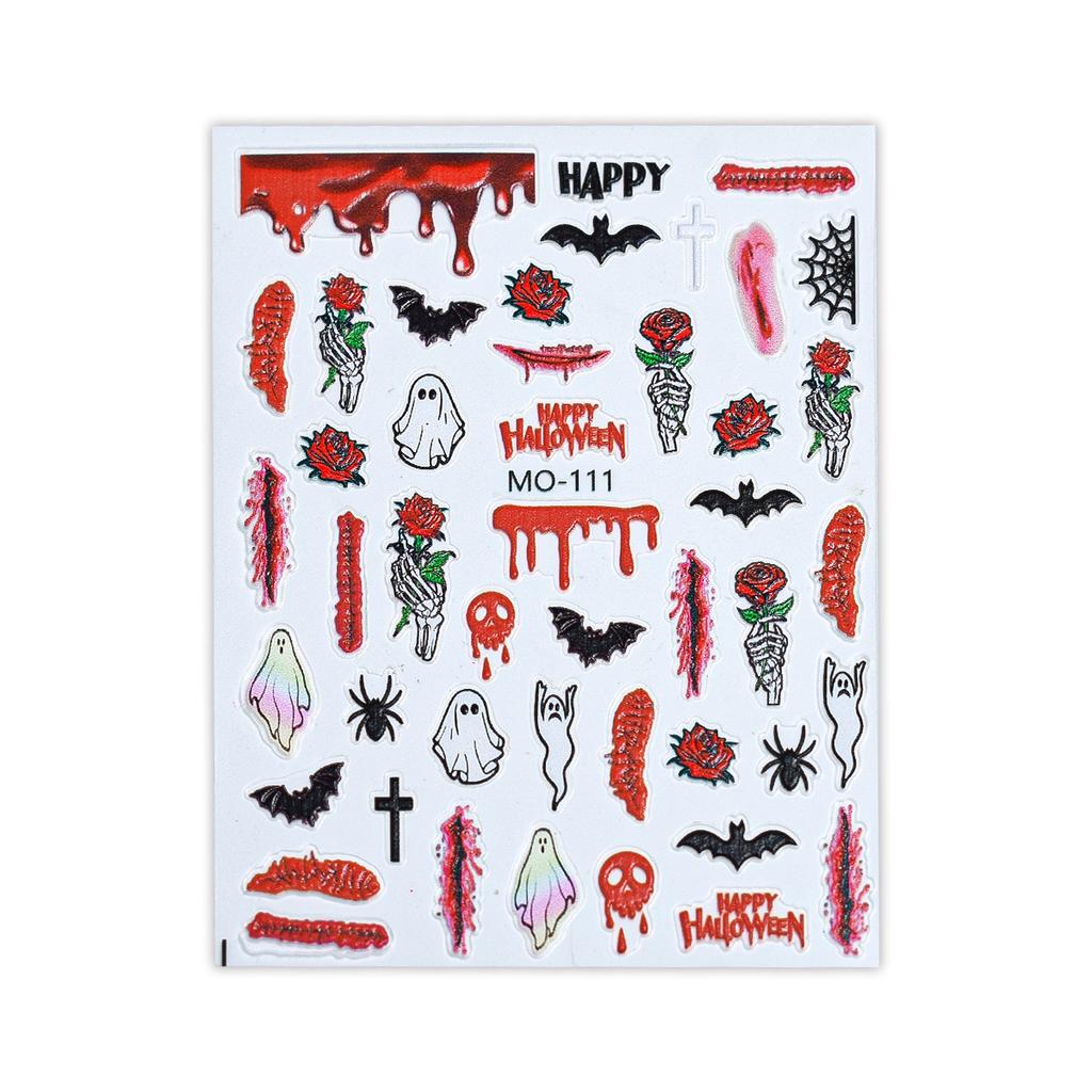 Halloween Nail Art Sticker, Pink Pumpkin Figure Skull Halloween Funny 3D Adhesive Nail Sticker