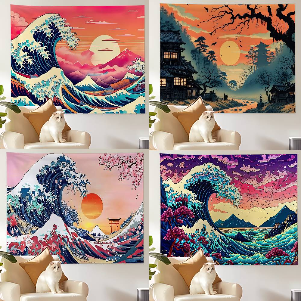 Japanese Art Kanagawa Customizable Tapestries Tapestries Of Various Styles, Anime-themed Wall Hangings, Celebrity Photo Printing