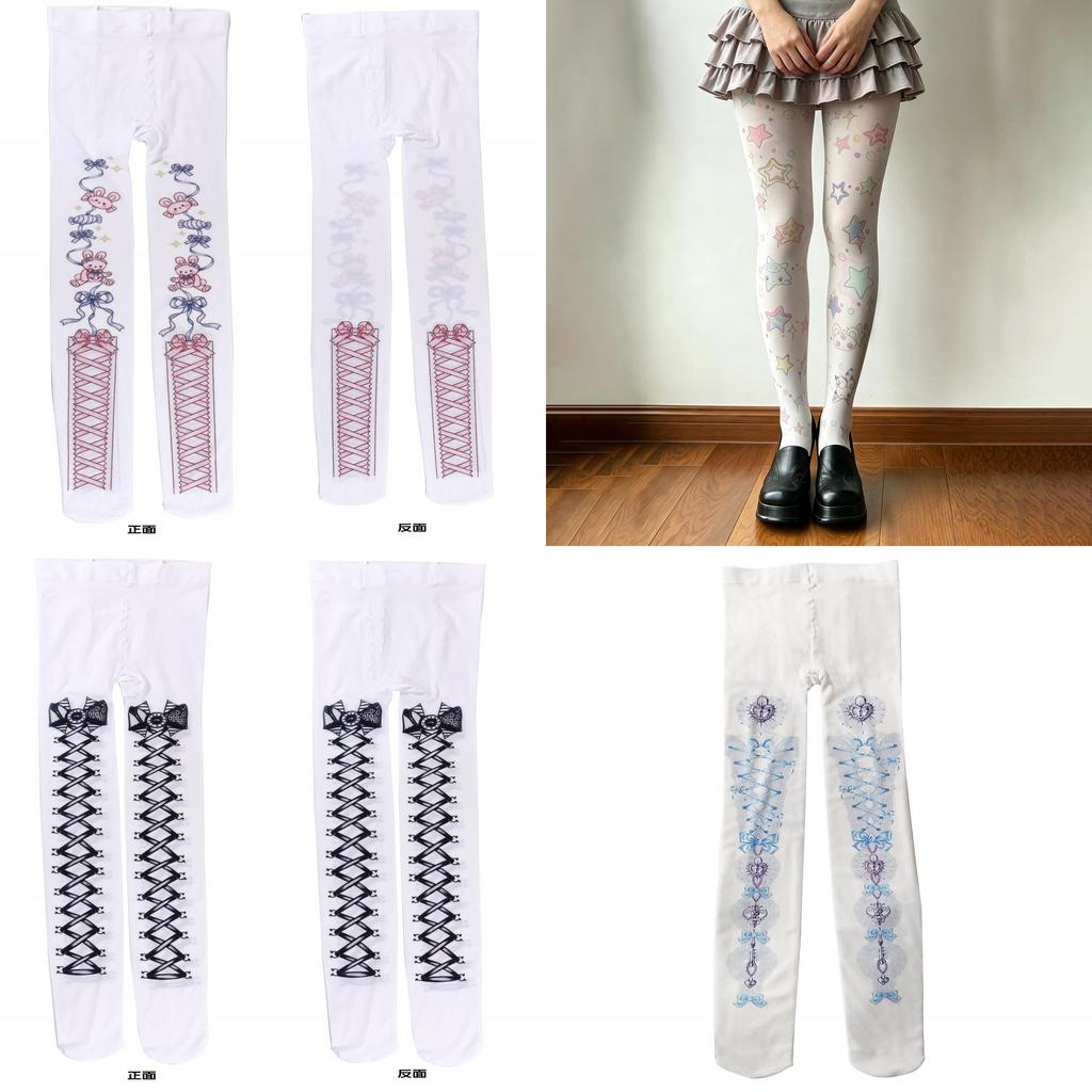 Cartoon Print Tights With Velvet Fabric For Women Casual Wear