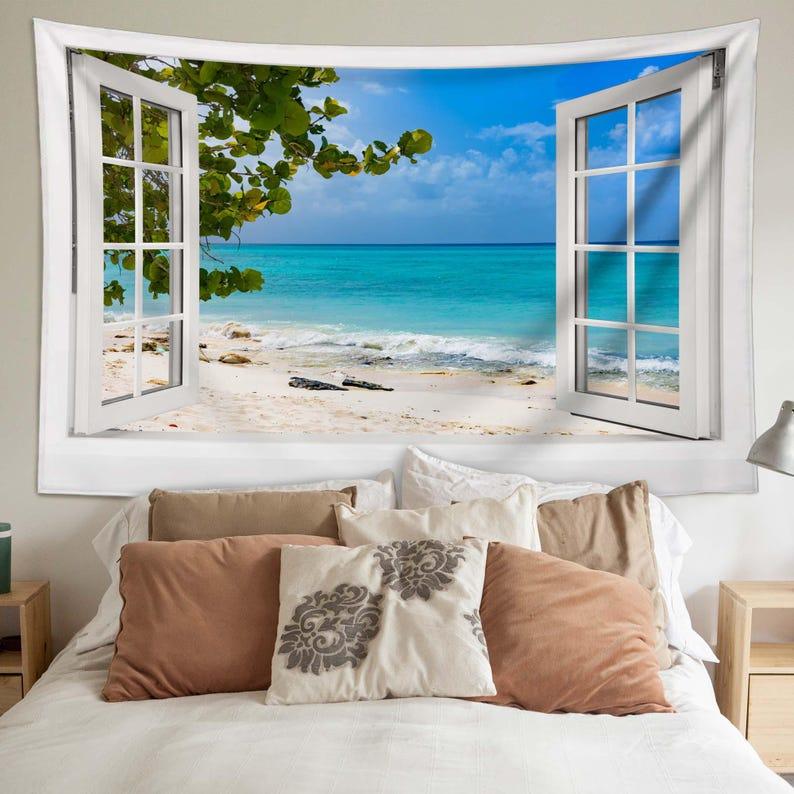 Sea view outside the window tapestry 75x100