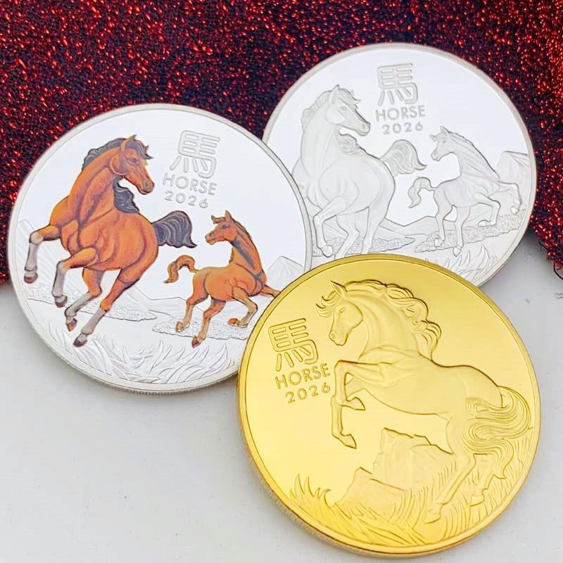 2026 Australian zodiac horse, silver plated color printed commemorative medal, creative ornament, bracket, zodiac year coin, gift coin