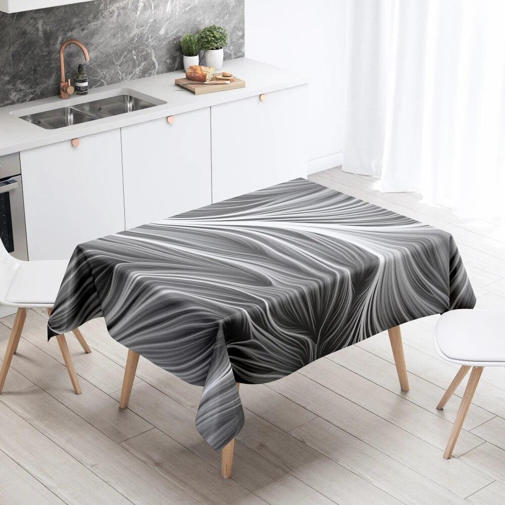 Black and White Corrugated Tablecloth Anti-Stain Waterproof Dining Table Home Decor Rectangular Kitchen Fireplace Countertop