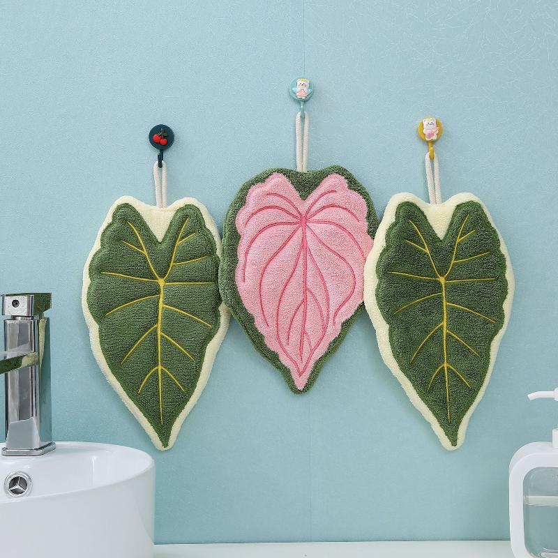 Leaf Wipe Hand Towel Coral Fluff Towel Kitchen Cleaning Household Soft Absorbent Creative Hanging Bathroom Hand Towel