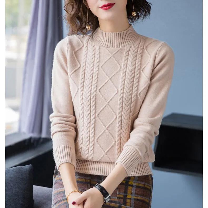 Herfst Winter Nieuwe Pullover Trui Dames Losse Koreaanse Mock Neck Dik Gebreide Top Dames Lente Truien