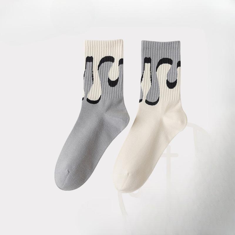 Autumn Combed Cotton Socks, Retro Asymmetrical AB Left and Right Foot Couple Mid-calf Socks, Trendy Socks