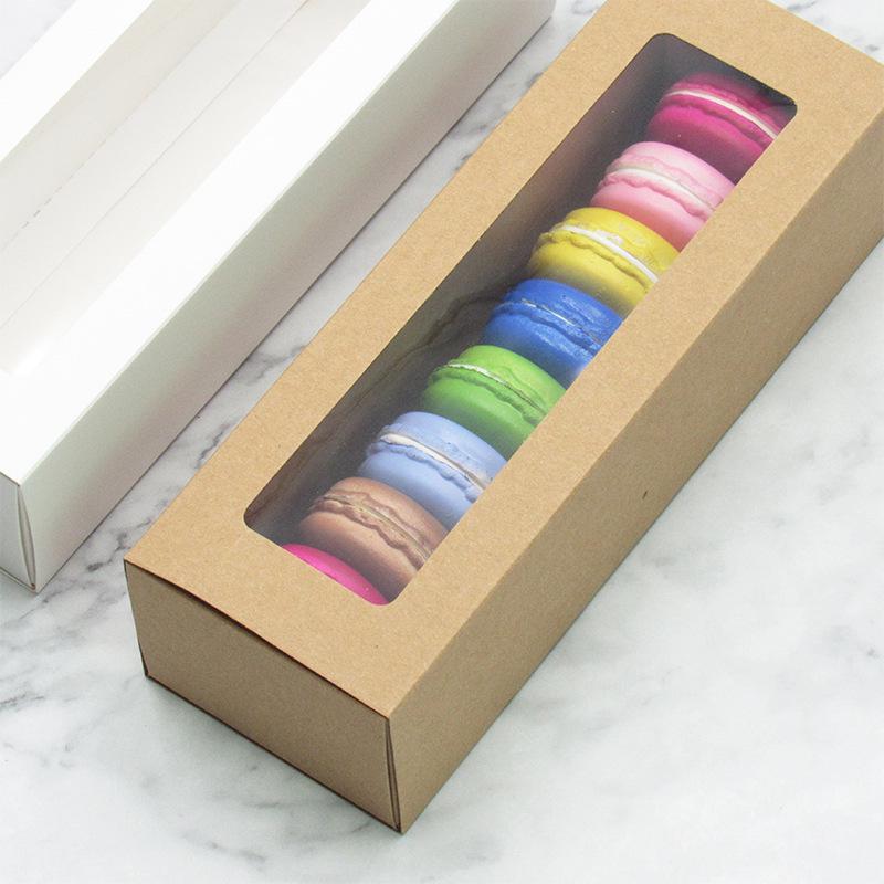 Macaron Box with Transparent Window, Kraft Paper Packaging for Desserts, Cookies, and Pastries